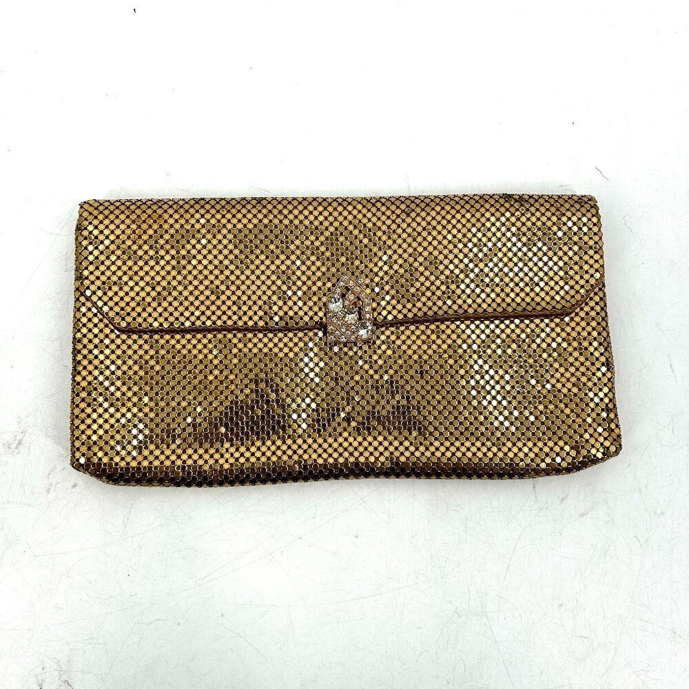 WHITING & DAVIS Vintage 1960's Gold Metal Mesh Envelope Long Wallet Clutch Purse